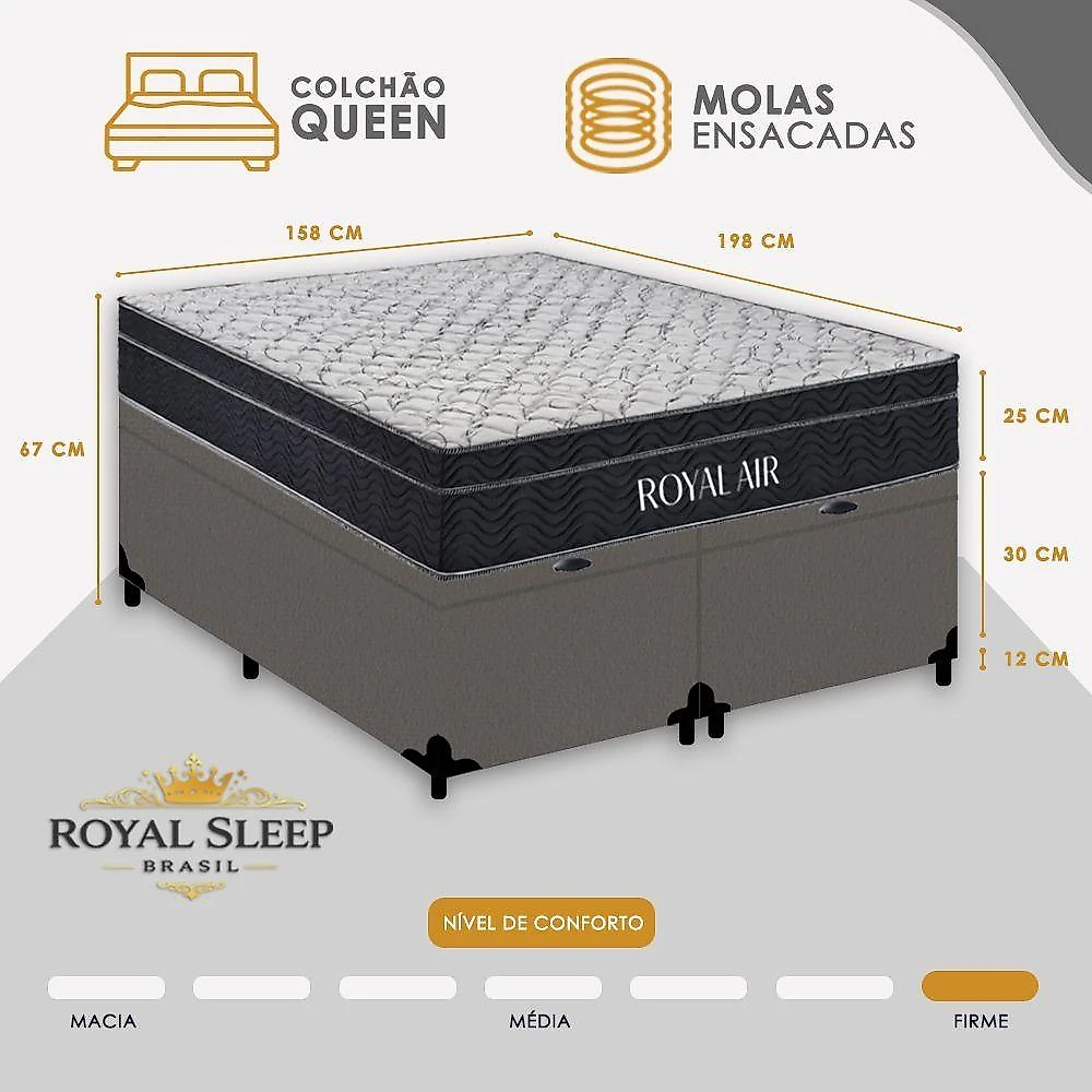 Cama Box Baú Queen Royal Air Pillow Top Molas Ensacadas Suede Cinza