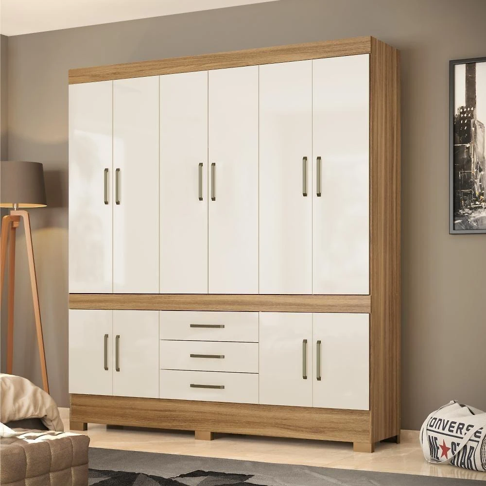 Guarda Roupa Casal Fidji 10 Portas 3 Gavetas MDP Amêndola Off White Demóbile