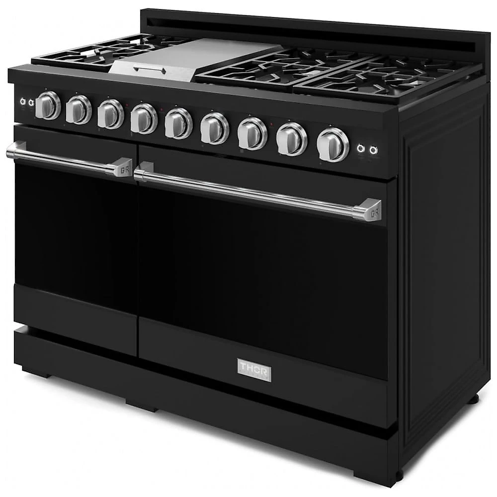 Fogão a gás profissional 122cm Thor Kitchen Gordon Ramsay preto/inox dupla fornalha convecção chapa 198L 110V