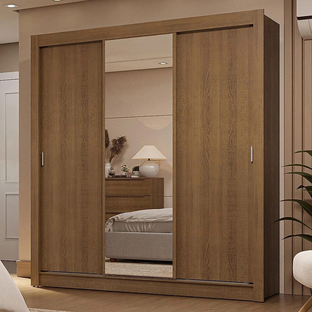 Guarda-roupa casal 3 portas de correr com espelho 2 gavetas rustic sublime madesa