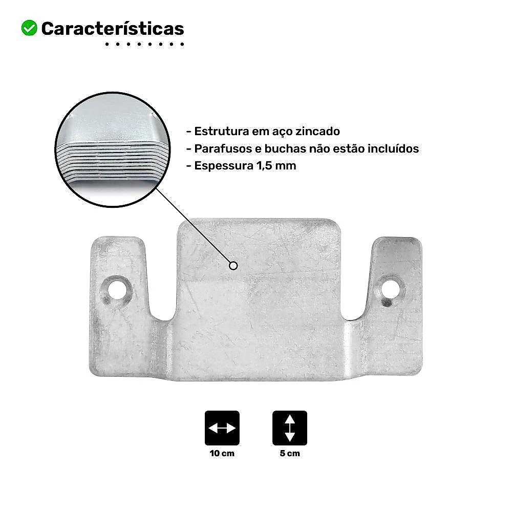 02 Pares Conector De Encaixe Para Móveis Compátivel Sofá Cabeceira Painel Galvanizado - Desk Design