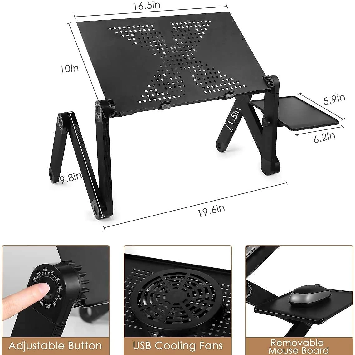 Mesa para laptop suporte ajustável para laptop com grande ventilador de resfriamento e mouse pad
