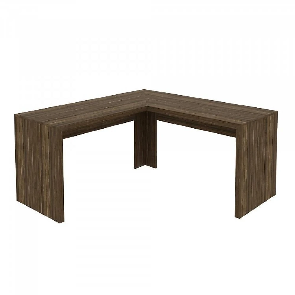 Kit 3 Peças com Mesa para Escritório em L, Estante Livreiro Aberta e Estante com 2 Portas Conjunto Home Office 3 Peças com 1 Mesa para Escritório em L 2 Estantes Espresso Móveis Nogal