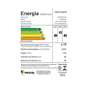 Ventilador de Mesa 40cm Mondial Super Turbo VTX-40 8 Pás 3 Velocidades Preto 110V