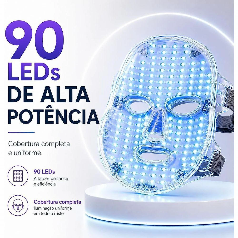 Máscara de LED Facial Profissional com Massageador Fototerapia 7 Comprimentos de Onda Portátil