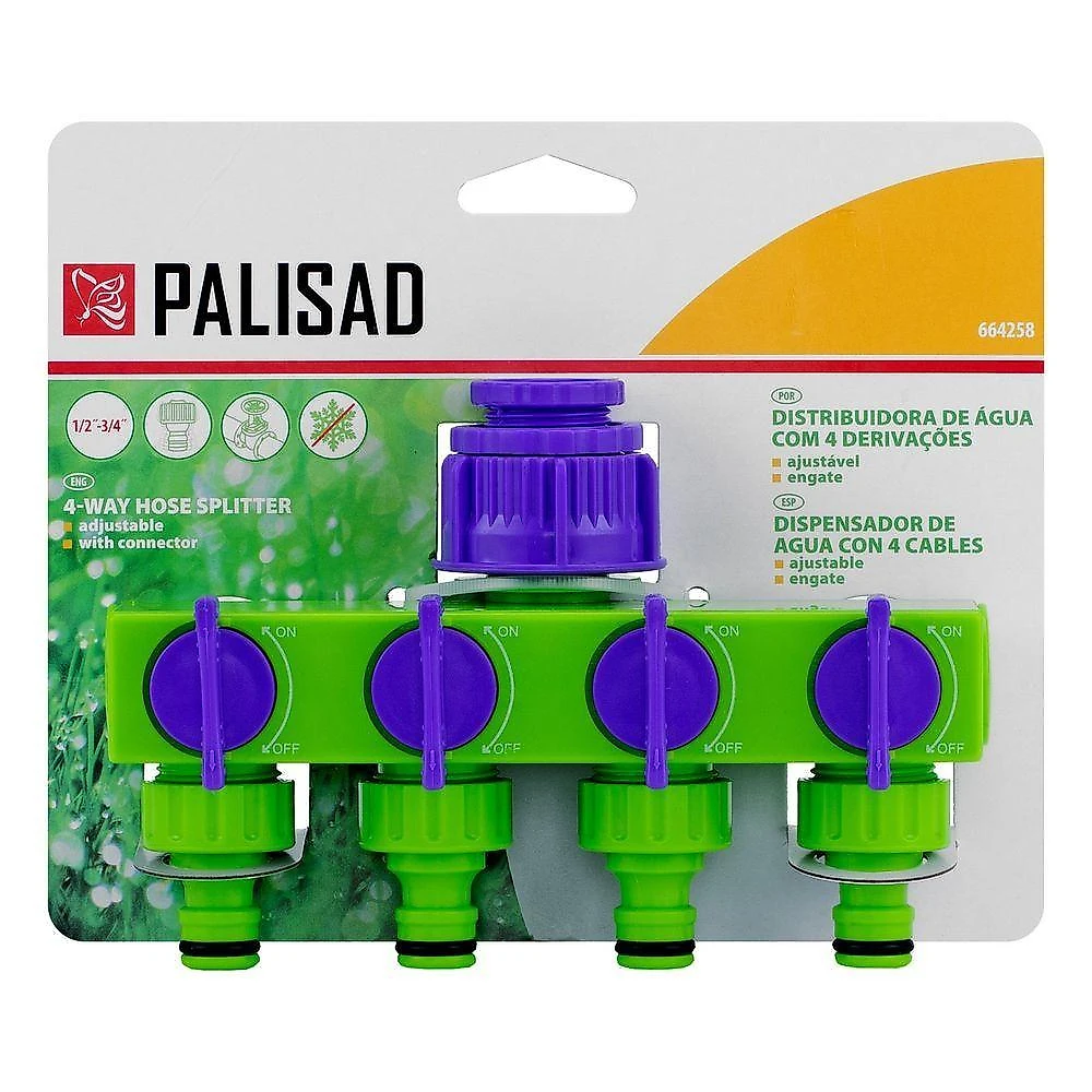Distribuidor de Água 664258 4 Derivações com Reguladores Giratórios Palisad 1-2-3-4
