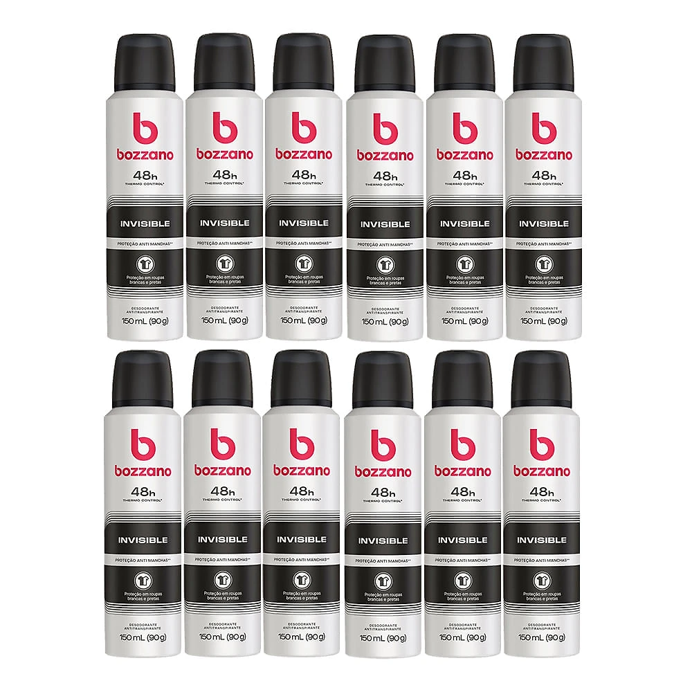 Kit 12X Desodorante Bozzano Invisible Aerosol Antitranspirante 48h com 15