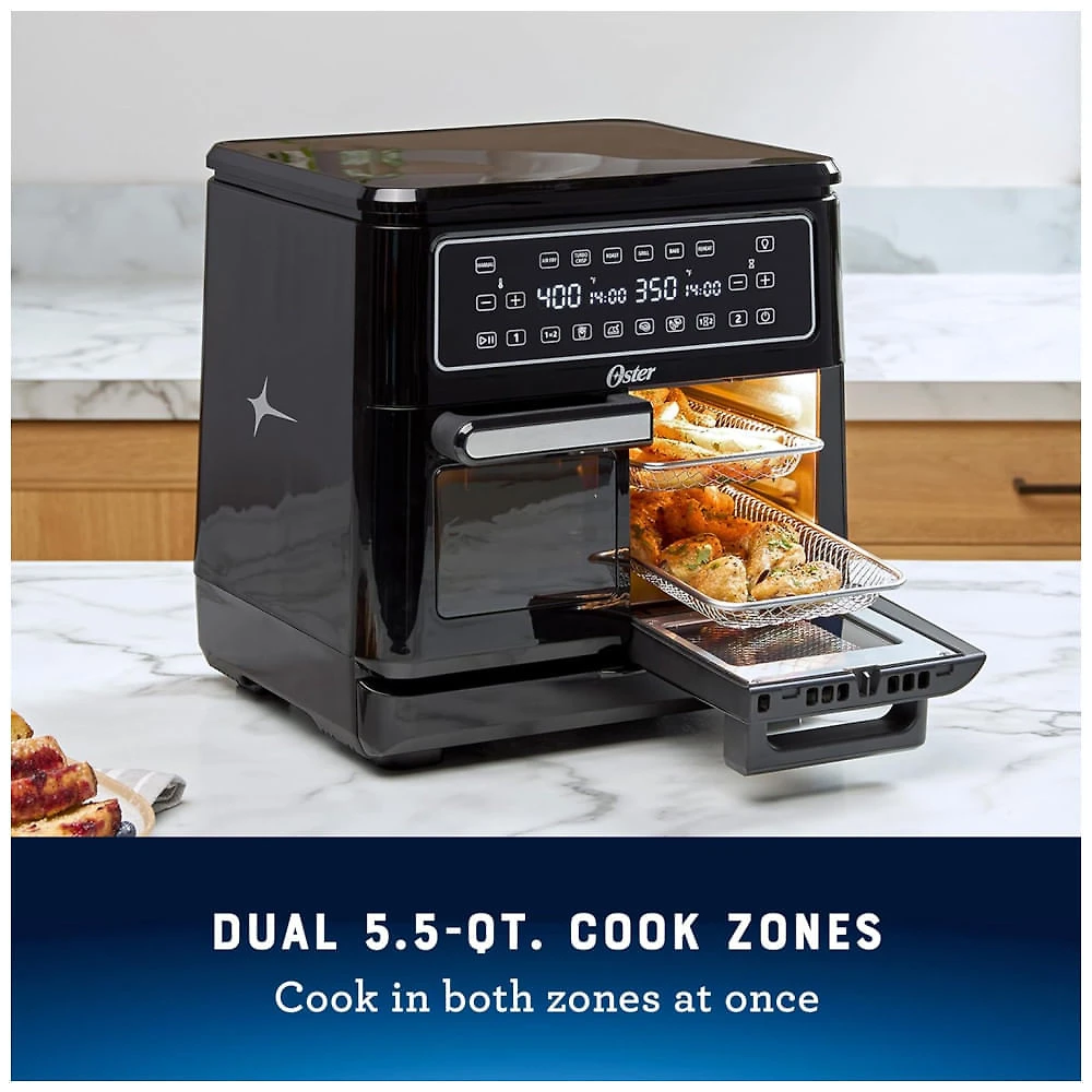 Miniatura Air Fryer com Cesto Duplo 10L e 6 Funções de Cozimento, 110V 1700W, Oster Flex, Azul 110v