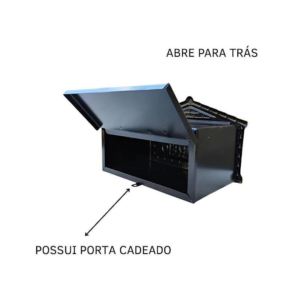 Caixa de Correio A064POM Abertura por Detrás Pintura Eletroestática Preto Ouro Minas 23CM