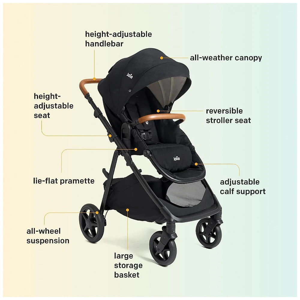 Carrinho Joie Ginger Marrom 4-em-1 Pramette do Nascimento até 22,7 kg com Rodas Todo Terreno
