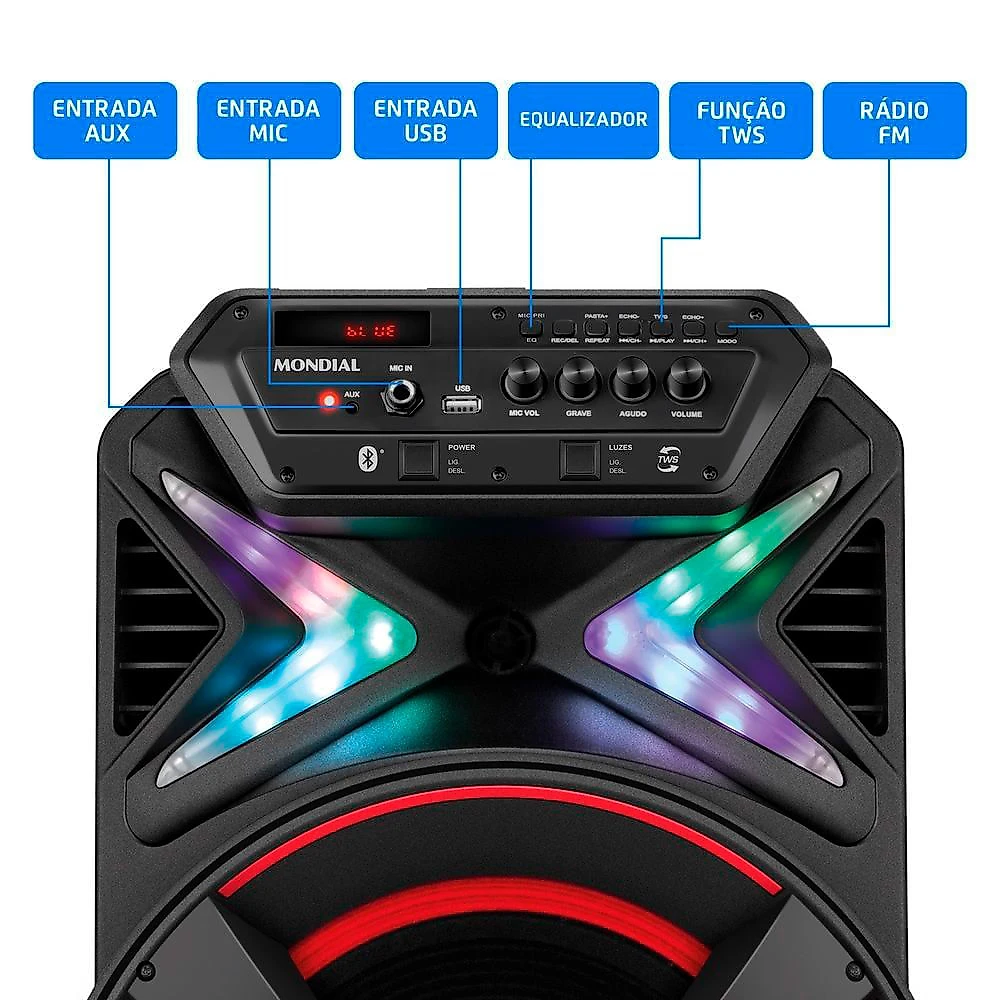 Caixa de Som Acústica Bluetooth 500W Xsound Mondial CM500