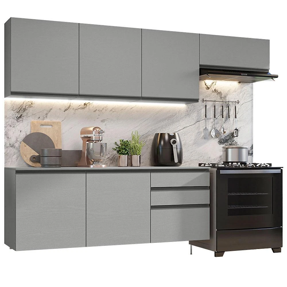 Armário de cozinha completa suspenso 260cm cinza nice madesa 13