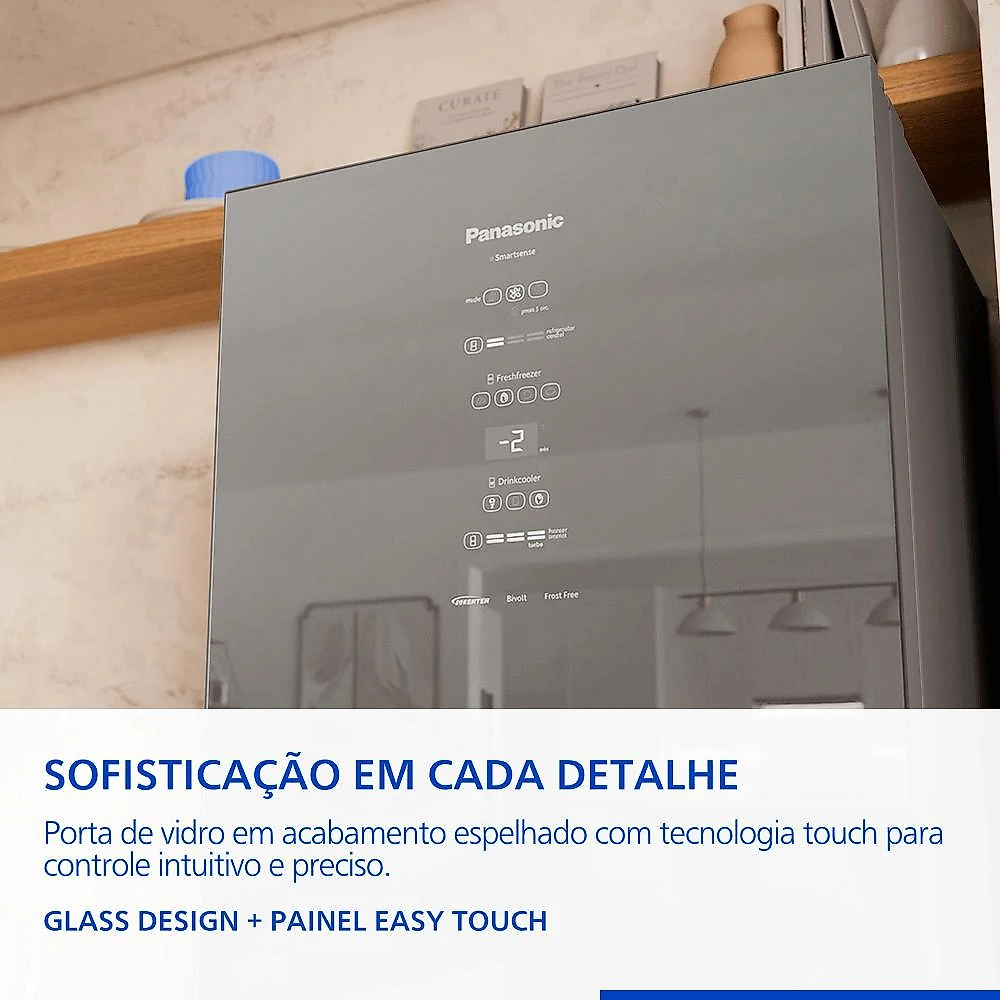 Geladeira Intuitive+ Panasonic BB65 Espelhada Inverse Frost Free 467L Inverter A - NR-BB65GV7M Bivolt