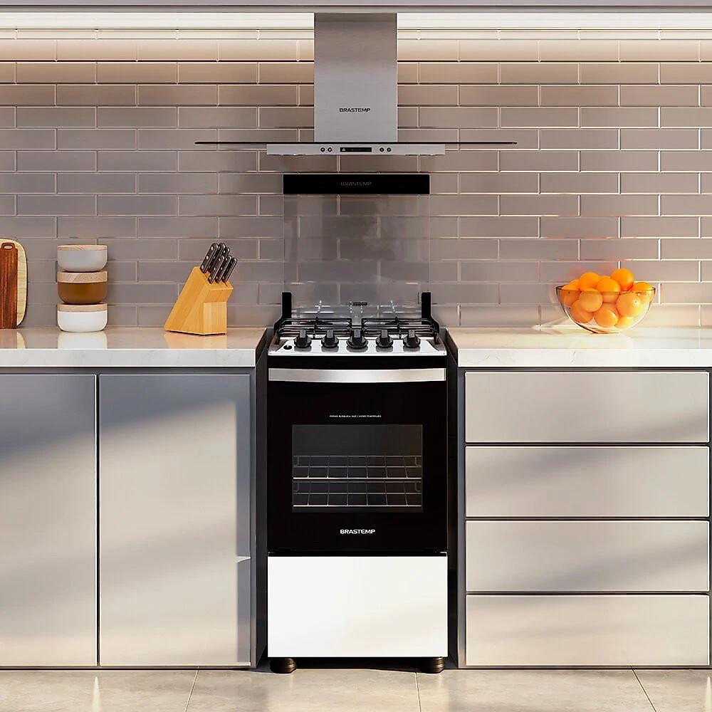 Fogão de Piso 4 Bocas Brastemp Acendimento Automático BFO4NBB Branco - Bivolt