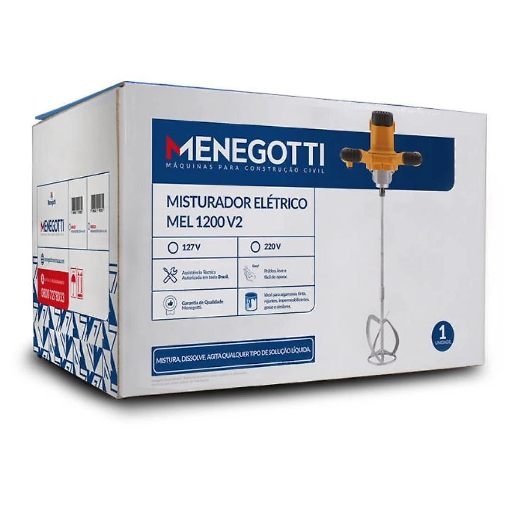 Misturador de Argamassa e Tinta 1200W MEL1200 MENEGOTTI 110V