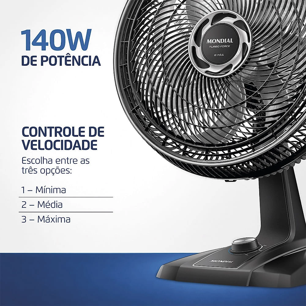 Ventilador 40cm Turbo Force Mondial Preto/Prata VTF-40-8P-BS 127V