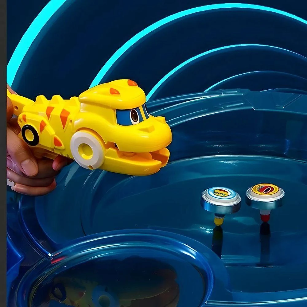 Brinquedo Infantil Beyblade com 2 Lançadores Dinossauro Pião Giratório Amarelo Utimix 3 Anos