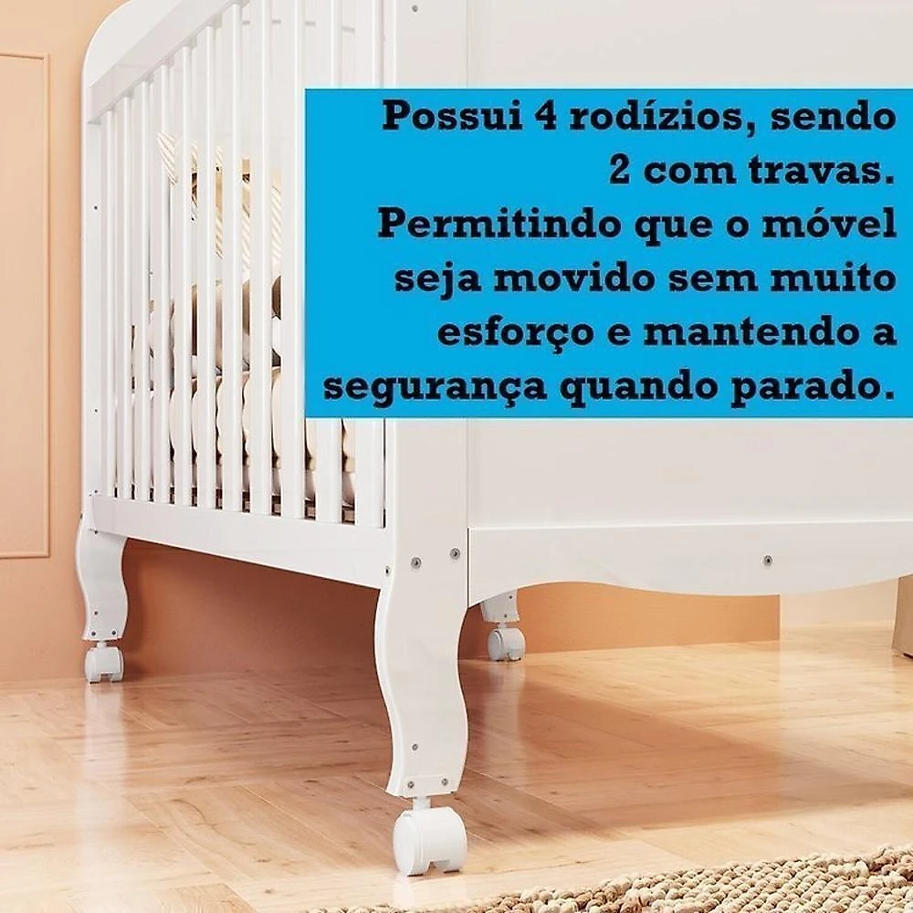 Quarto de Bebê com Berço Mini Cama e Cômoda com Janela Maya Clássico Espresso Móveis Branco Brilho
