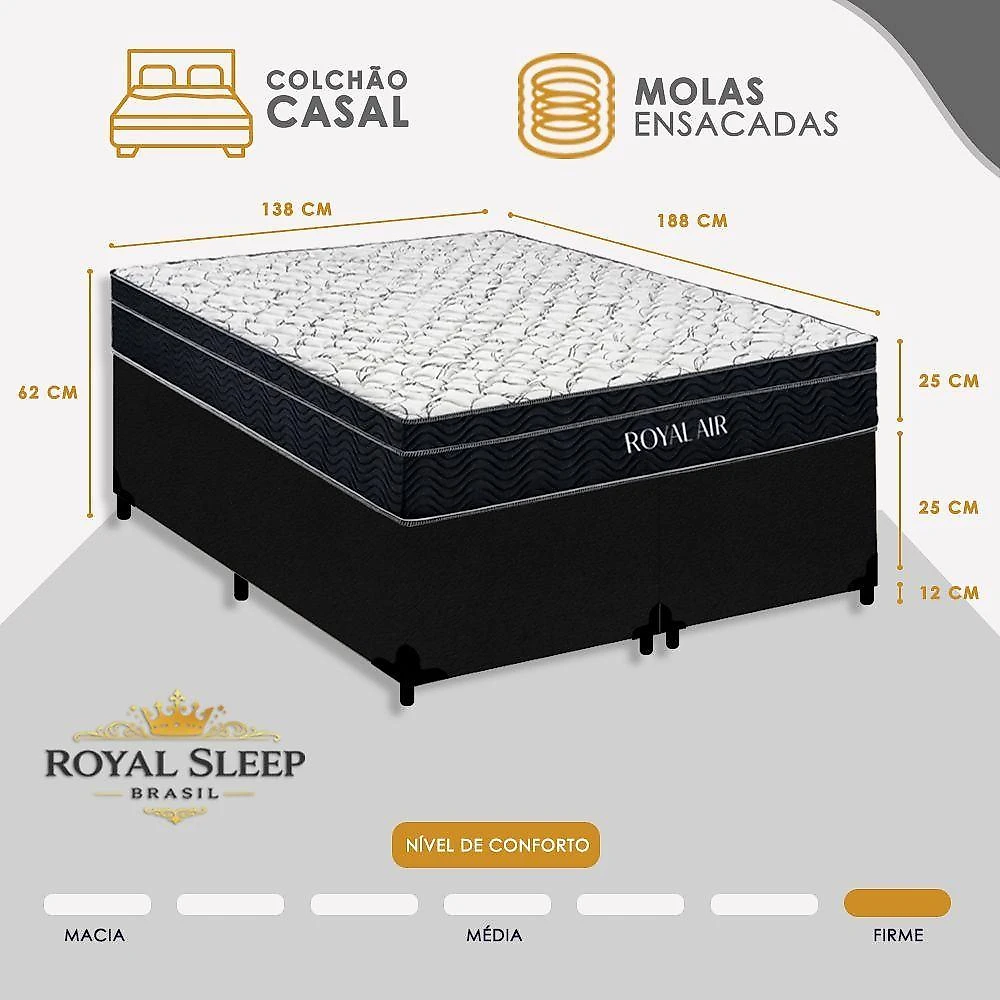 Cama Box com Colchão Casal Royal Air Pillow Top Molas Ensacadas Suede Royal