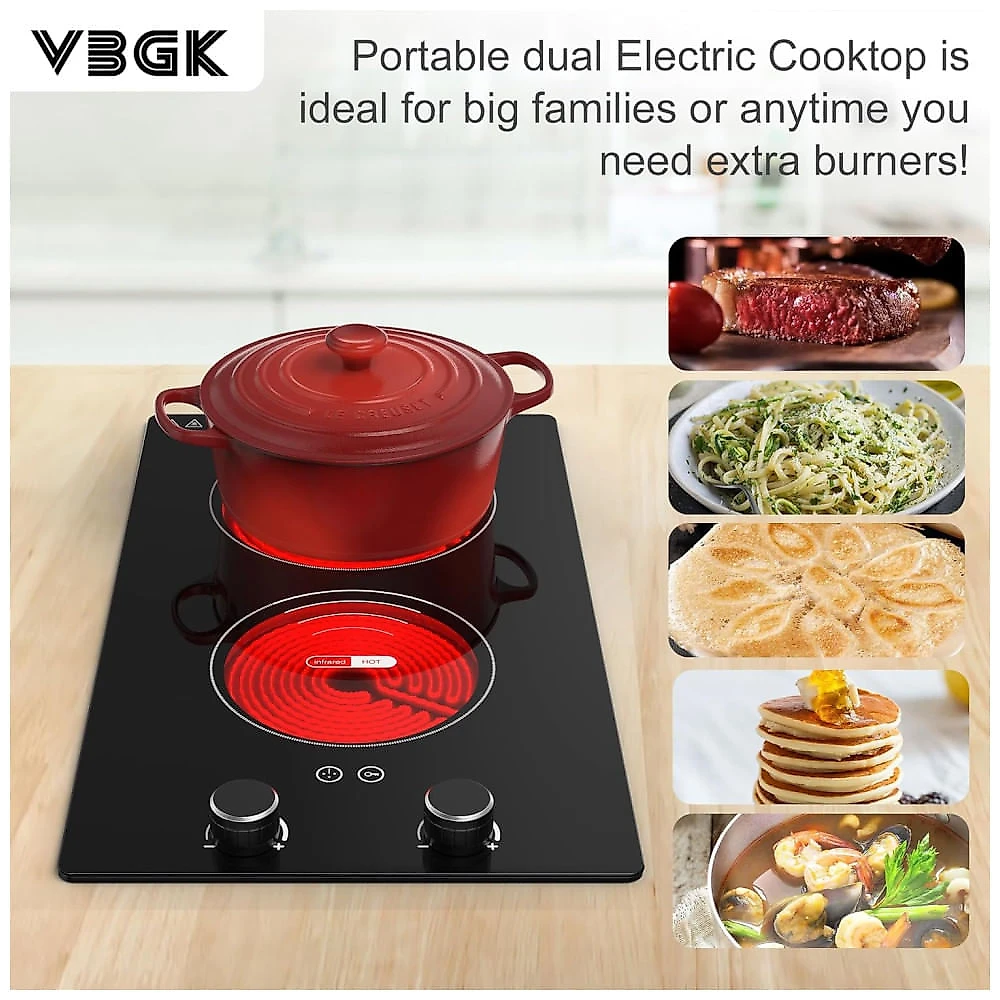 Cooktop Eltrico de Induo Porttil com Queimador Duplo, 9 Nveis de Potncia, Trava para Crianas, Temporizador, Indicador de Superfcie Quente e Proteo 110v