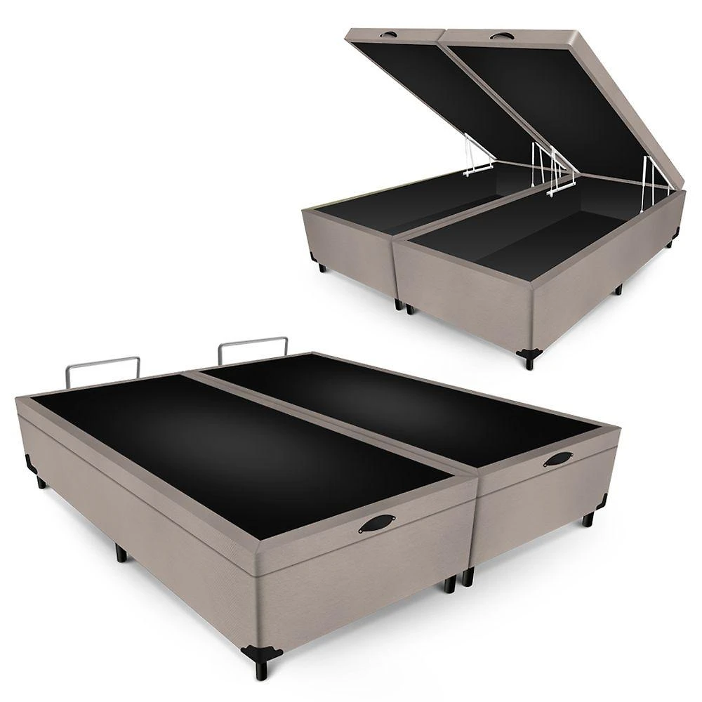Cama Box com Baú Casal Bipartido Suede Abertura Pneumática Bege