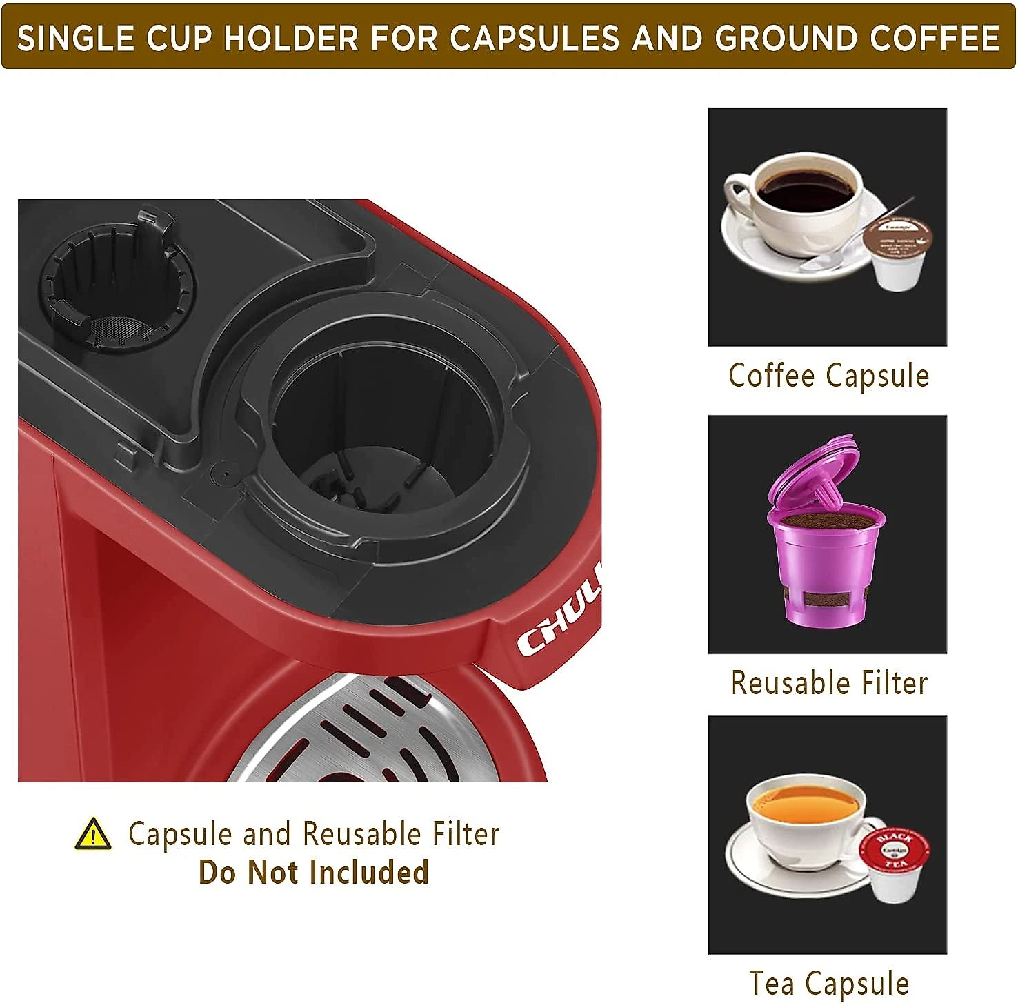 CHULUX QFCM802 Máquina de Café Expresso Manual 350mL 1 10V800W Vermelha
