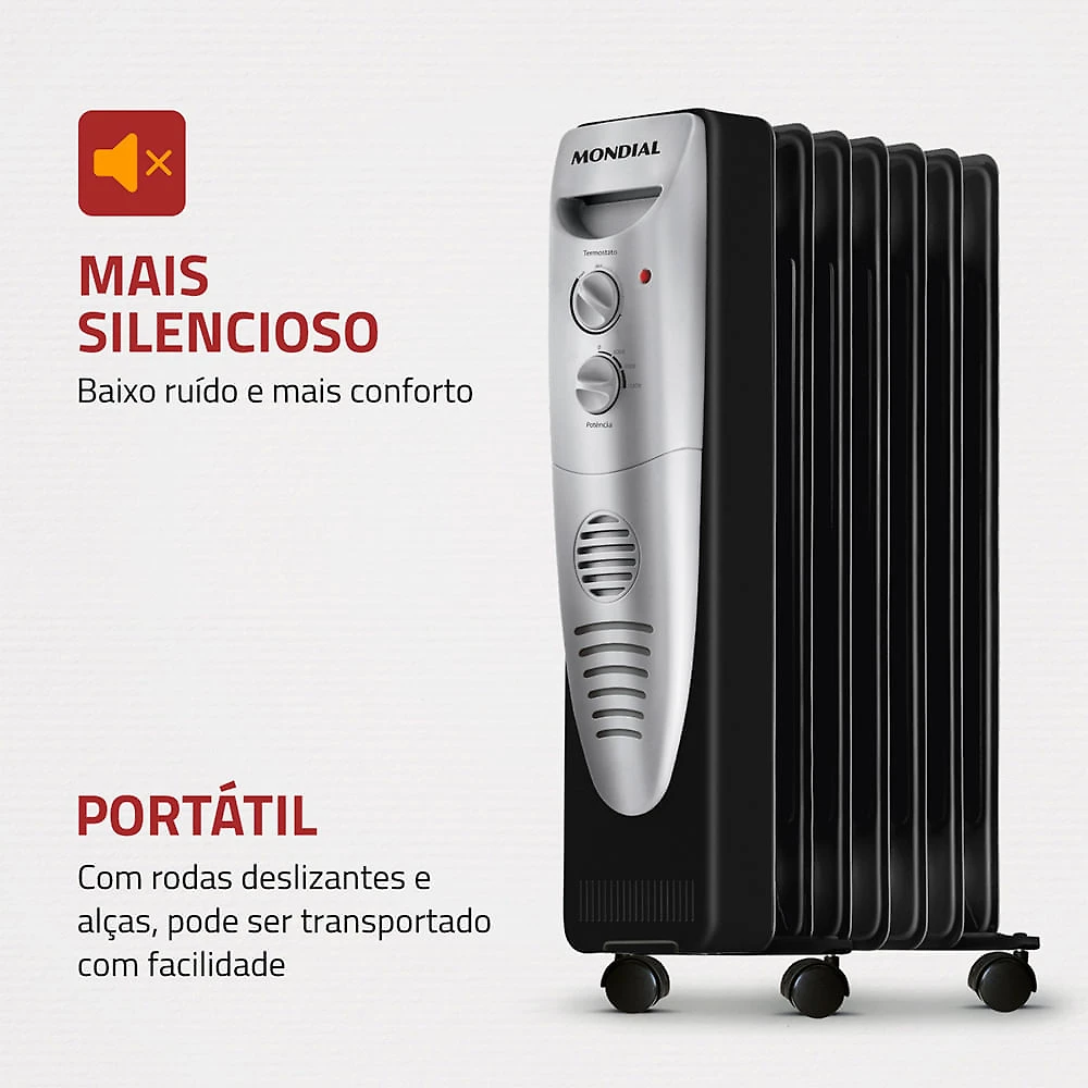 Aquecedor a Óleo Mondial A-06 AQUECEDOR A OLEO-127V-PRETO/PRATA