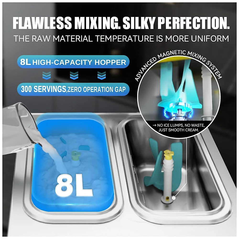 Máquina de Sorvete Soft Comercial GSEICE Inox 2x8L Alta Produção 2500W 110V Modelo GSEICE