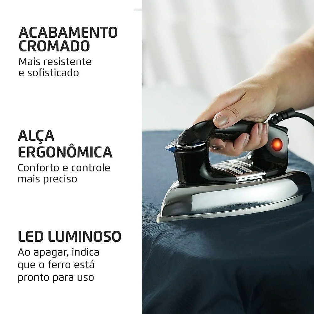 Ferro A Seco Mondial Preto E Cromado 1400W FS-01-BI 220V