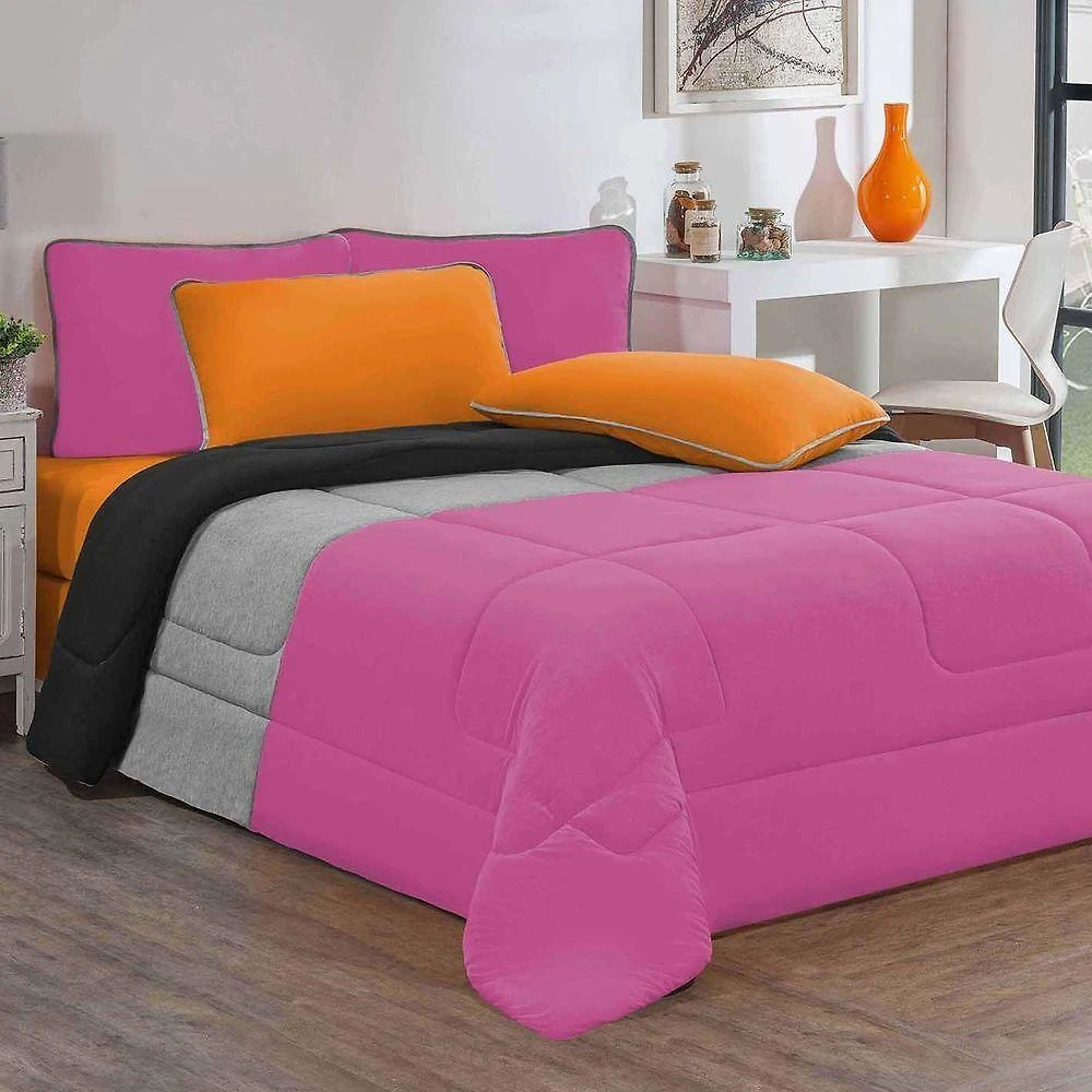 Kit Edredom Malha 100% Algodão Urbano 2 Peças Solteiro - Pink-mescla-preto