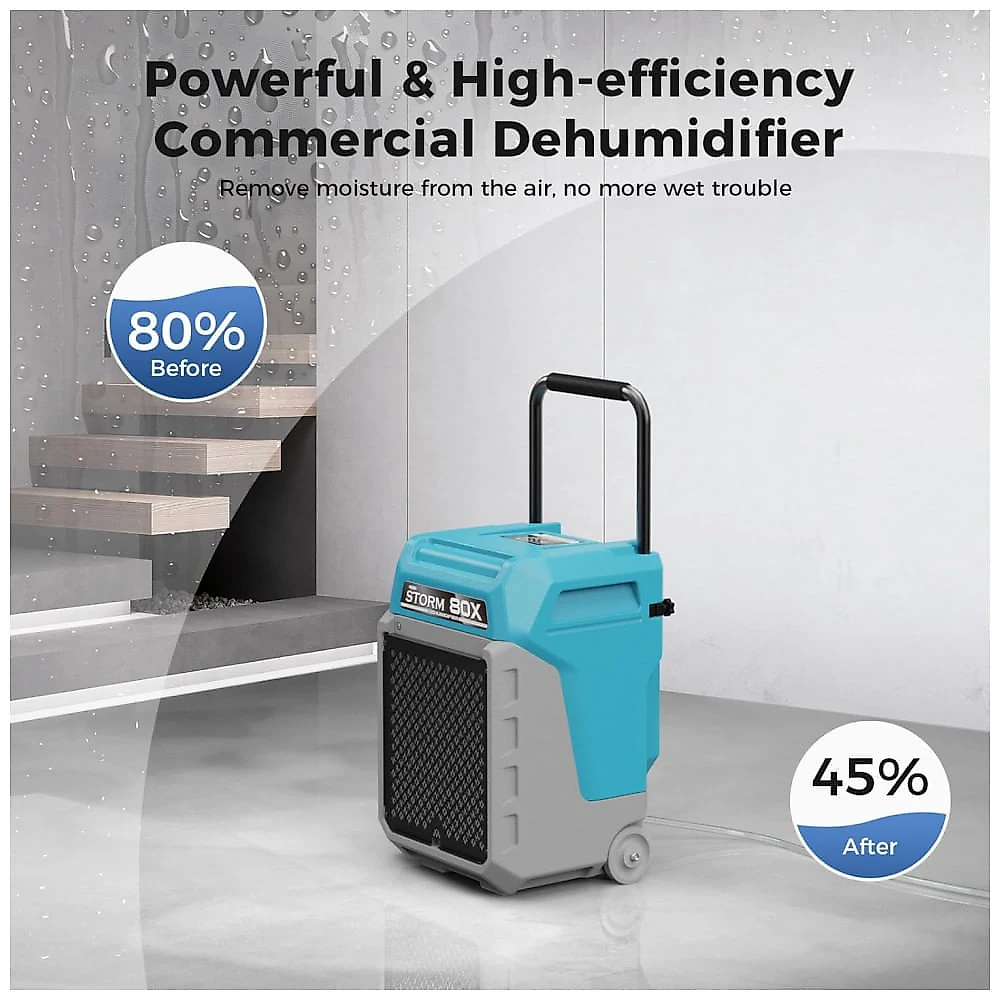 Desumidificador comercial ALORAIR Storm 80X com bomba e mangueira de dreno, 170 pints/dia, até 195 m², azul, 607W, 115V
