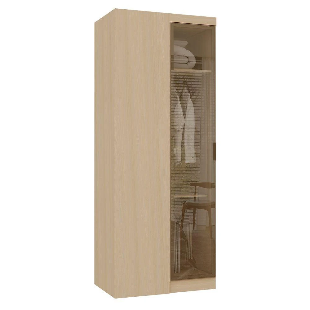 Guarda Roupa de Canto Mônaco 1 Porta de Bater sem Gavetas MDP Alumínio Bronze Carvalho-vidro