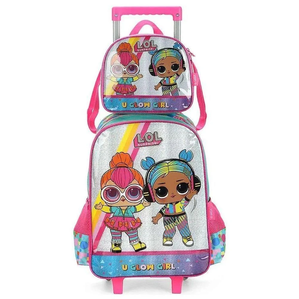 Kit Mochila e Lancheira Infantil Luxcel Kit Mochila Rodinha Lancheira Boneca Lol Prata Poliester