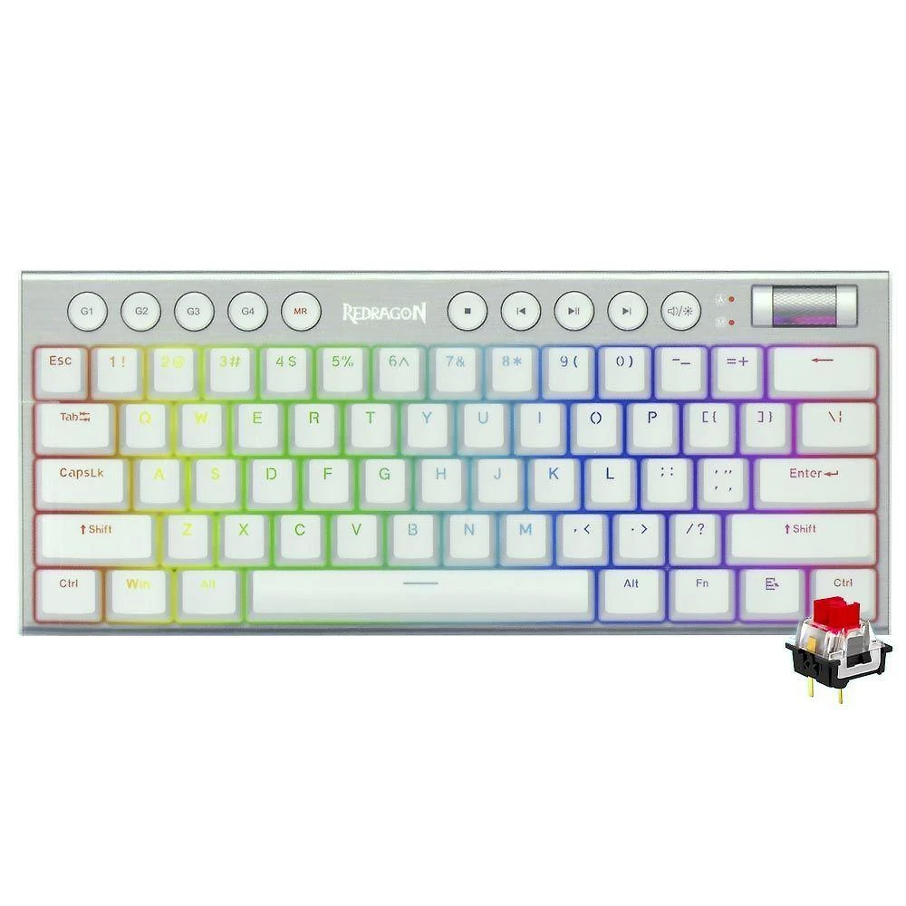 Teclado Gamer Mecânico Redragon K632W-RGB Horus Mini Switch Red Branco