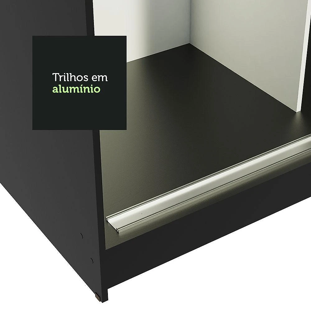 Guarda-roupa solteiro madesa tokio 2 portas de correr de espelho 2 gavetas - preto/branco