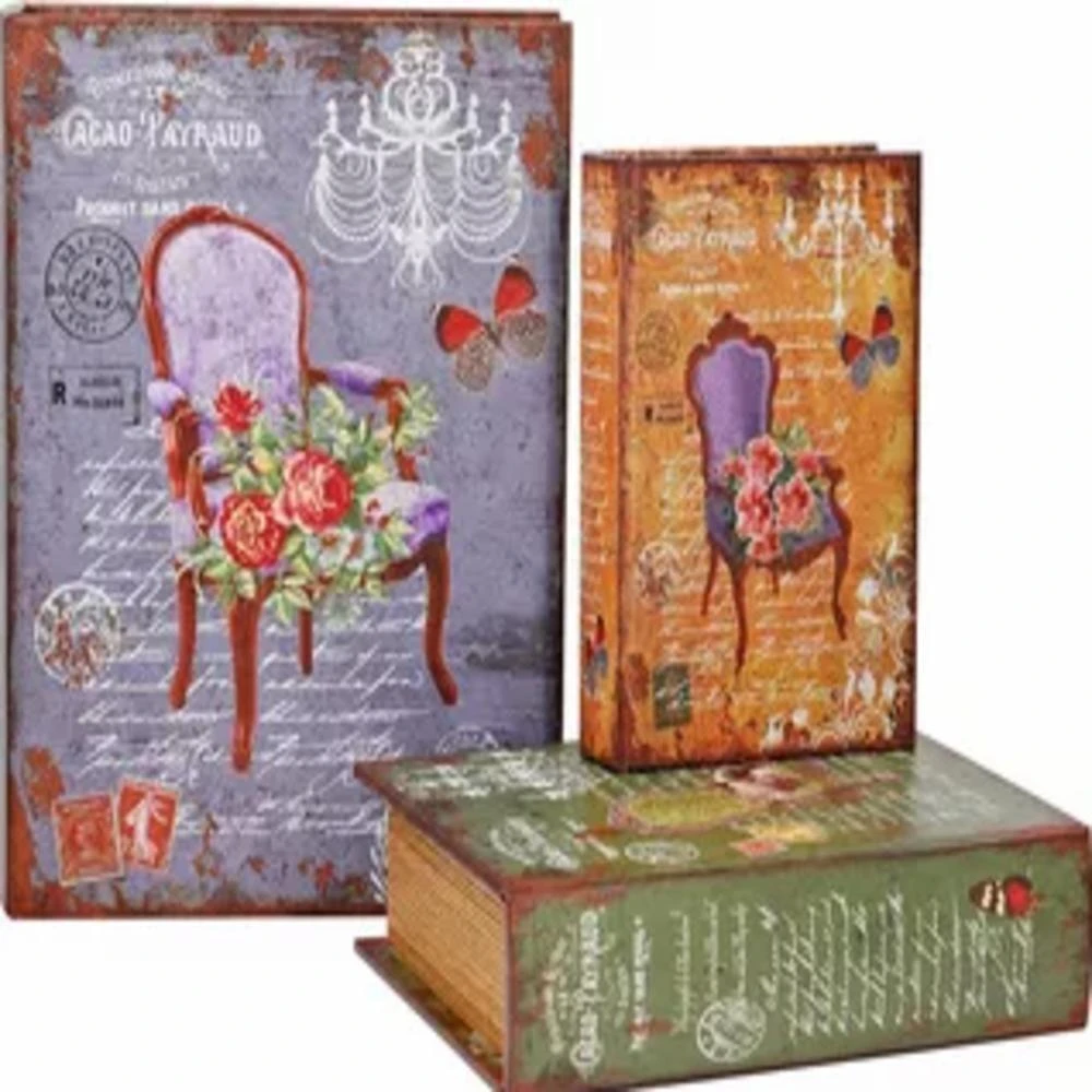 Cofre Livro Falso Decorativo Kit 3 Porta Objetos Madeira Documentos Estilo Antigo Secreto Marrom
