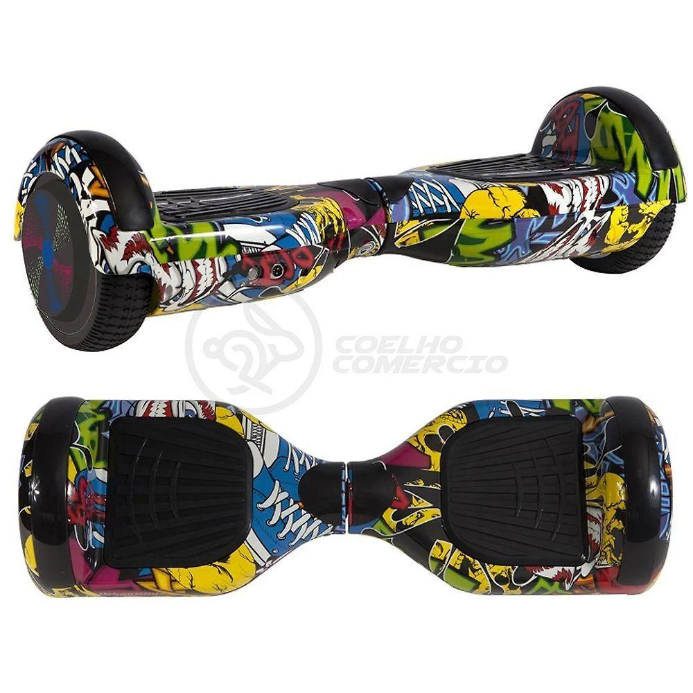 Infantil Skate Elétrico Arte Urbana Led Grafite