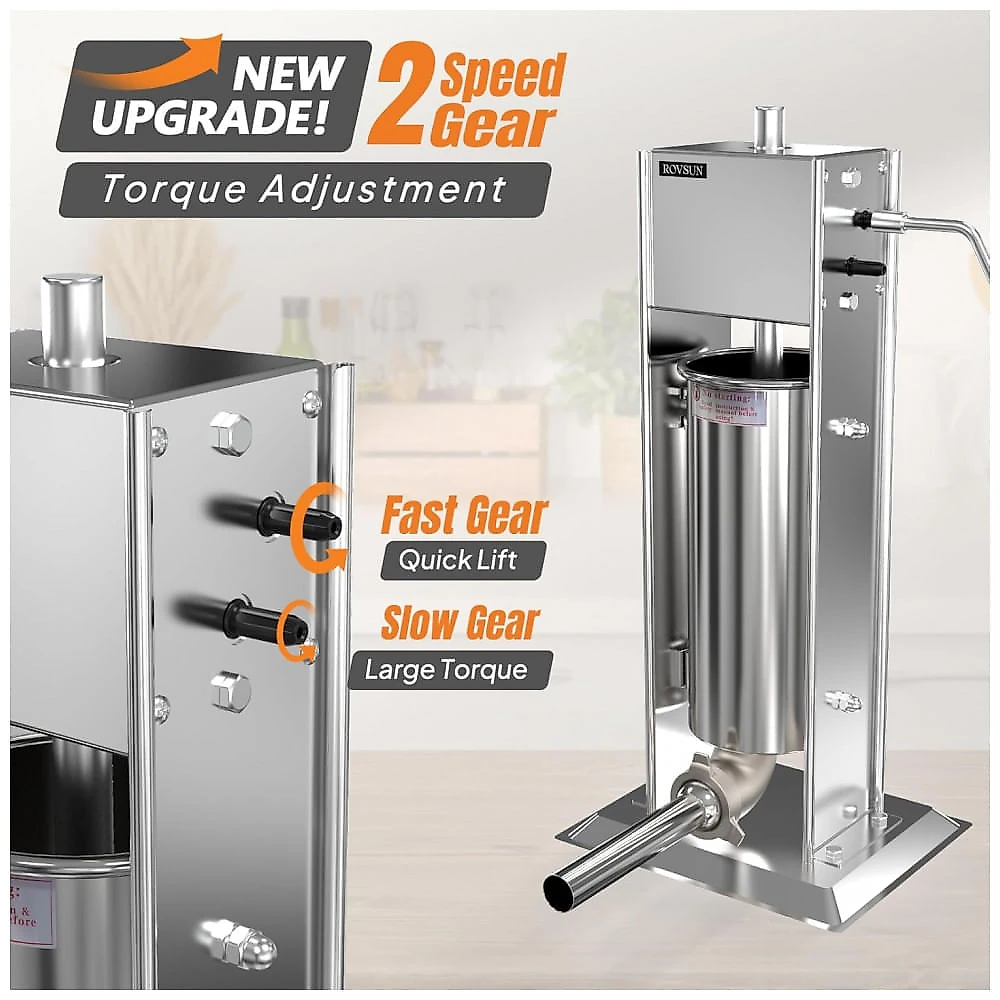 ROVSUN 5LBS - 11Kg Máquina de Encher Linguiça Manual, Fabricante de Linguiça Vertical de Aço Inoxidável com Duas Velocidades, Máquina de Encher Carne