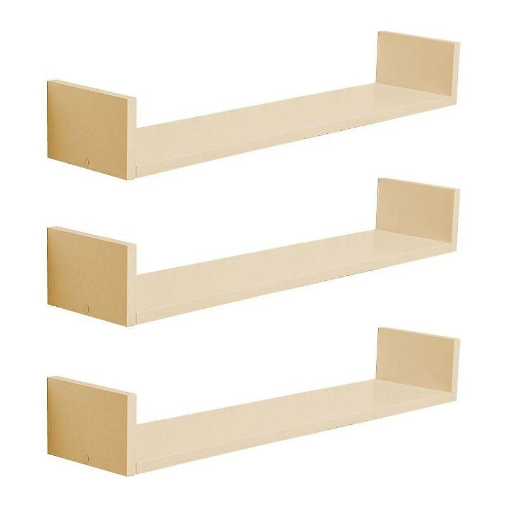 Prateleira Kit 3 U 80x20CM MDP Fixação Suporte Invisível Moderno Sala Bege Claro Mercado