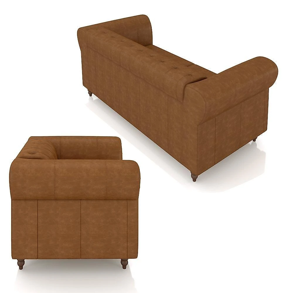 Conjunto Sofá e Poltrona Stanford Chesterfield Madeira e Couro 220cm Mel Gran Belo