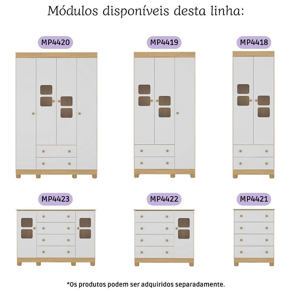 Quarto De Bebê Completo Com Berço 3 Em 1 Para Colchão 130x60cm Sol Multimóveis MP4522 Madeirado-branco