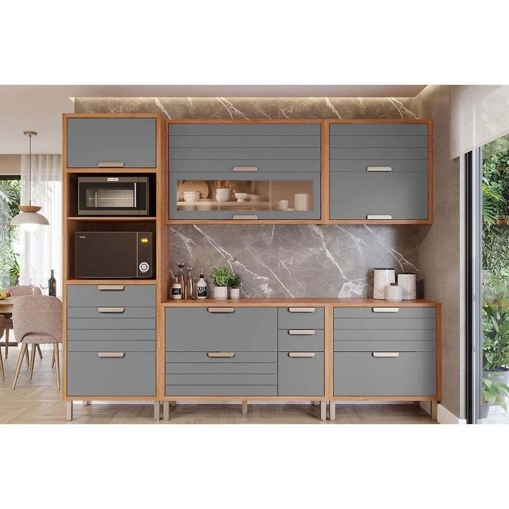 Kit Cozinha Eloise 8 Portas 5 Gavetas MDF 120CM Cinamomo e Platina MGM