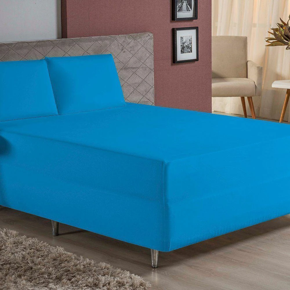Jogo De Cama Casal Nobre 3 Peças Luva De Box 55cm De Altura Malha 100% Algodão - Turquesa