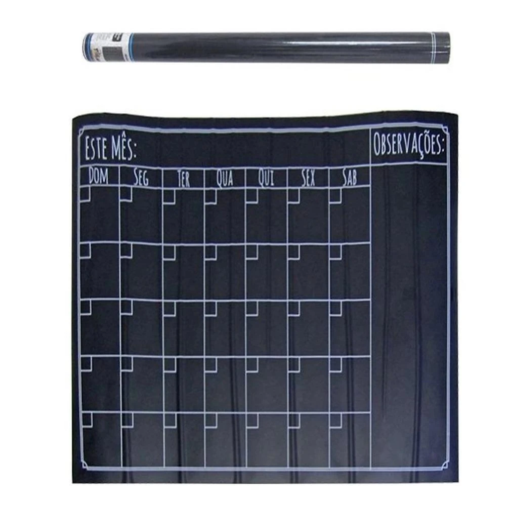Lousa Calendário Adesiva Planner Mensal e Semanal Yeet com Caneta Marcador 45cm X 60cm Preto