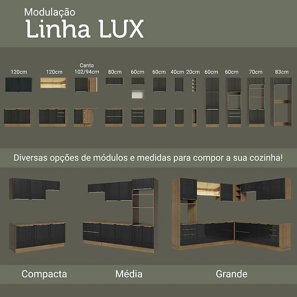Armário de cozinha compacta 180cm rustic/preto lux madesa 01