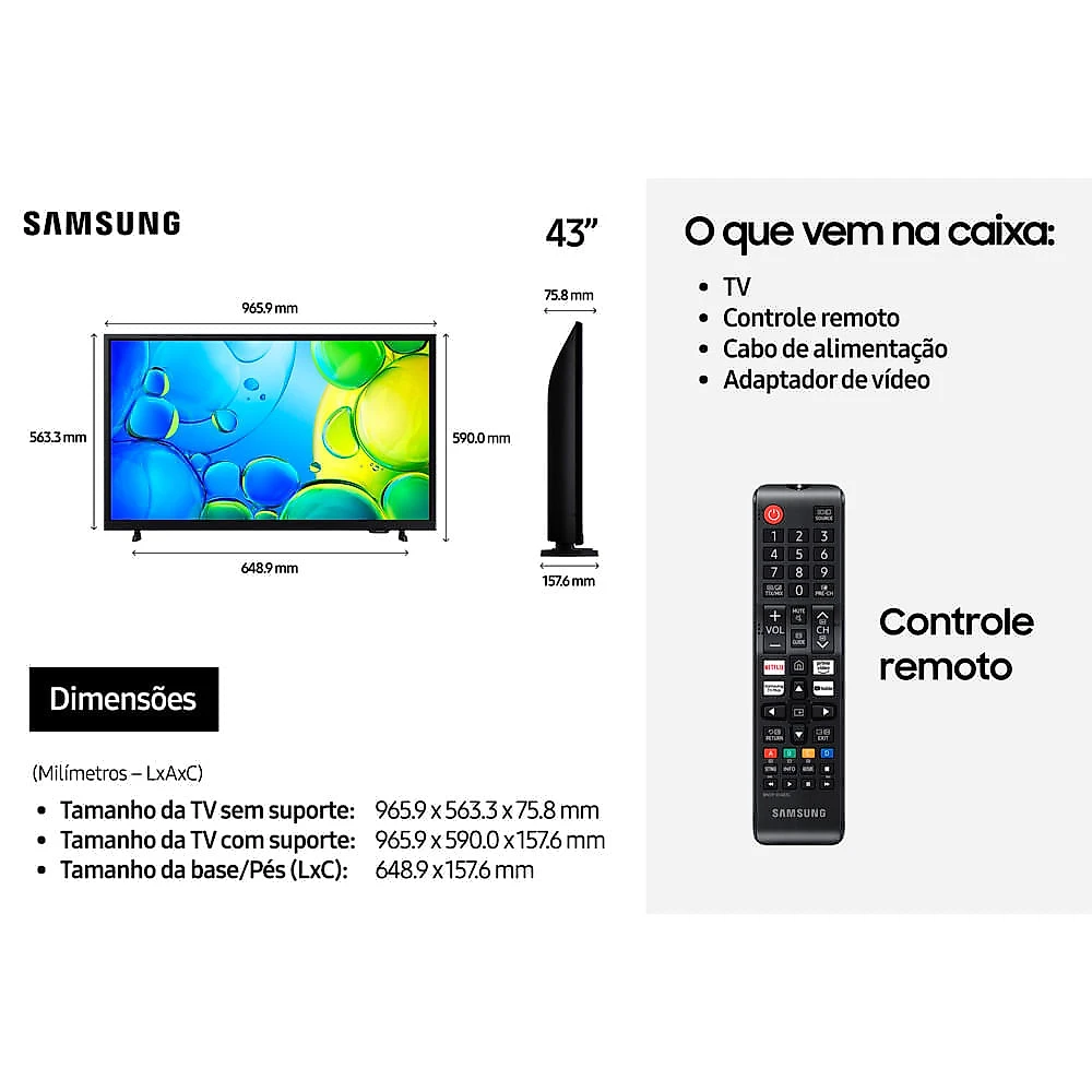 Smart TV LED 43" Full HD Samsung Tizen F6000 Preta Bivolt