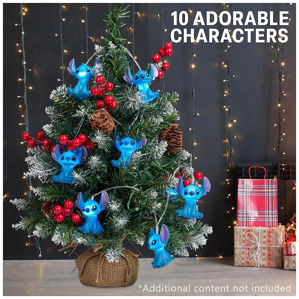 Luzes de corda LED Disney Stitch com 10 unidades, decoração interna, luz branca, pilhas AA (não inclusas)