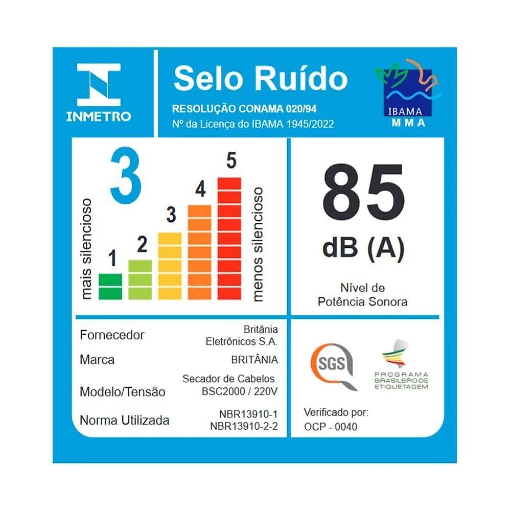 Secador De Cabelos Britânia BSC2000 6 Combinações 2000W 220V
