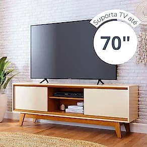 Estante Bancada Madetec Atlas 164cm Para TV até 65" 2 Portas Deslizantes Cinamono/Off White