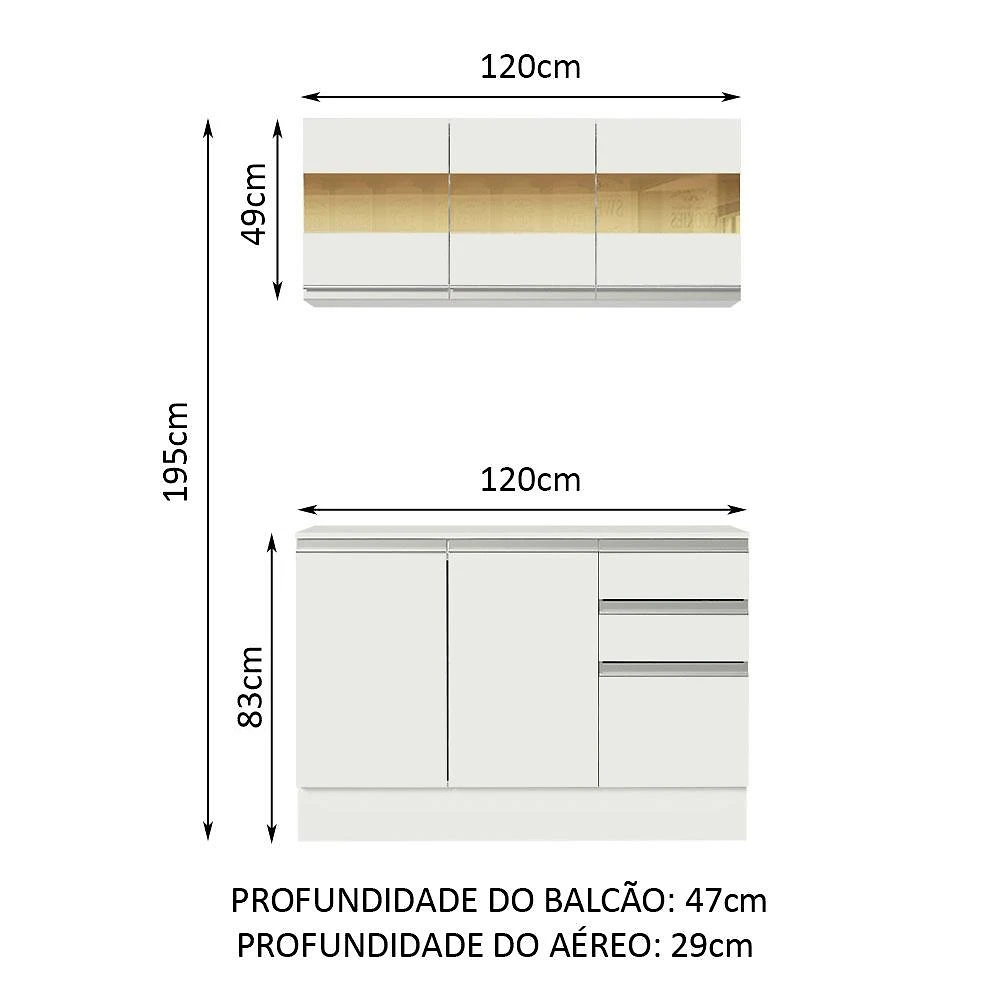 Miniatura Armário de Cozinha Compacta 100% MDF 120 cm Smart Madesa 01 Branco
